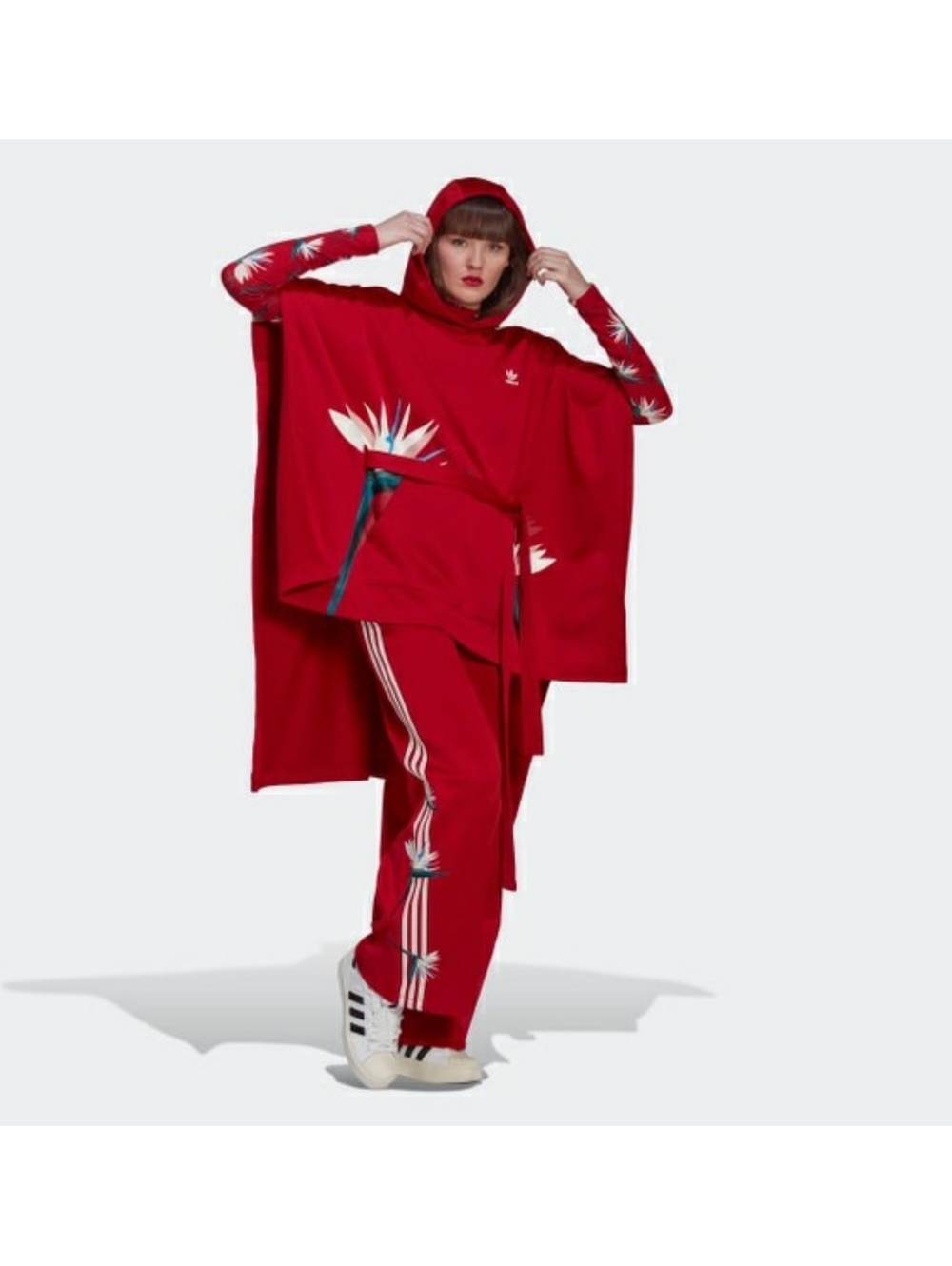 RARE Adidas × Thebe Magugu 3-Stripe Poncho Hoodie Red Bird of Paradise Size XL